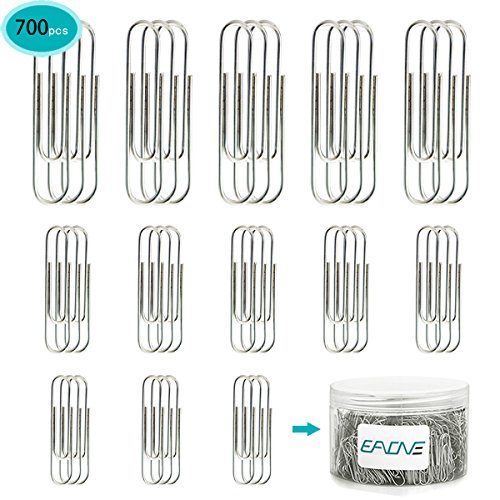 Book Cover Paper Clips, 700 Pieces Assorted Sizes Paper Clips, Small, Medium and Jumbo (28mm, 33mm, 50 mm), for Office School Clips and Personal Document Organizing (Silver) by EAONE