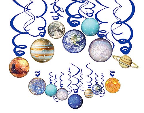 Book Cover HADEEONG Space Hanging Decor, Solar System Hanging Swirl Party Supplies Space Happy Birthday Banner for Boys Girls Kids Space Themed Planets Birthday Party Favor Supplies 30PCS