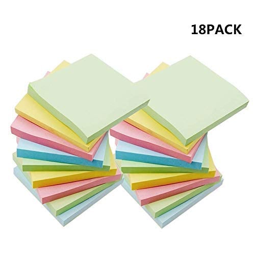 Book Cover Sticky Notes, Umikk 18 Pads Self-Stick Notes, 100 Sheets/Pad, 3x3 Inch,Including 4 Candy Colors, Easy to Post for Home, Office, Notebook