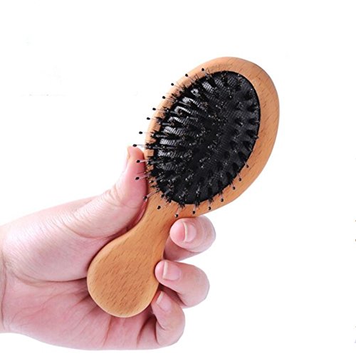 Hair Brush Mini Boar Bristle Hairbrush for Thick Curly Thin Long Short Wet or Dry Hair Detangle Massage Add Shine, Pocket Travel Small Paddle Hair Brush for Men Women Kids
