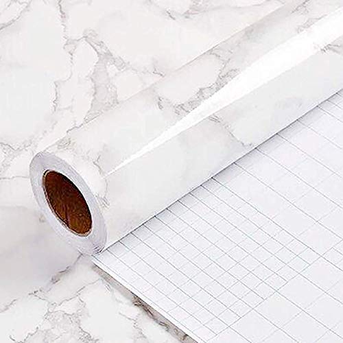 Yancorp White Gray Marble Wallpaper Easily Removable Grey Wallpaper Film Self-Adhesive Kitchen Peel and Stick Countertops Wallpaper Backsplash Shelf Liner (11.8"X120")