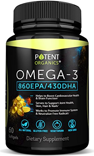 All Natural Omega 3 Softgels - 1480 mg Essential Fatty Acids - Extra Potency with 860 EPA / 430 DHA - 60 Capsules - Burpless Fish Oil Pills Supplement - Nature Made - 100% Money Back