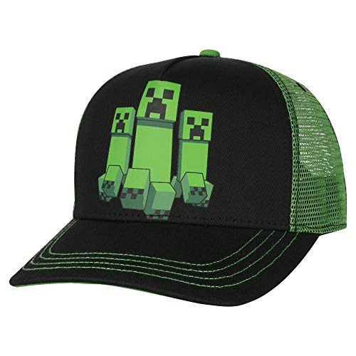 Book Cover JINX Minecraft Creeper Rush Trucker Baseball Hat, Green/Black, Youth Fit
