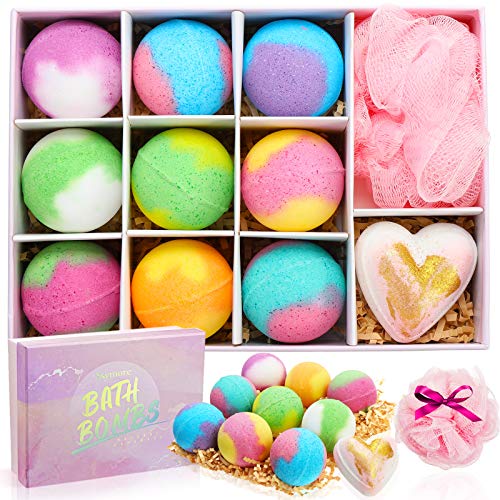 Book Cover Skymore Bath Bombs, Handmade Bubble Bath Bomb Gift Set, 10 Spa Bomb & 1 Shower Puff, Perfect for Body Relaxation Fizzy Bubble & Spa Bath Gift Set for Kids, Women, Mom, Girlfriend