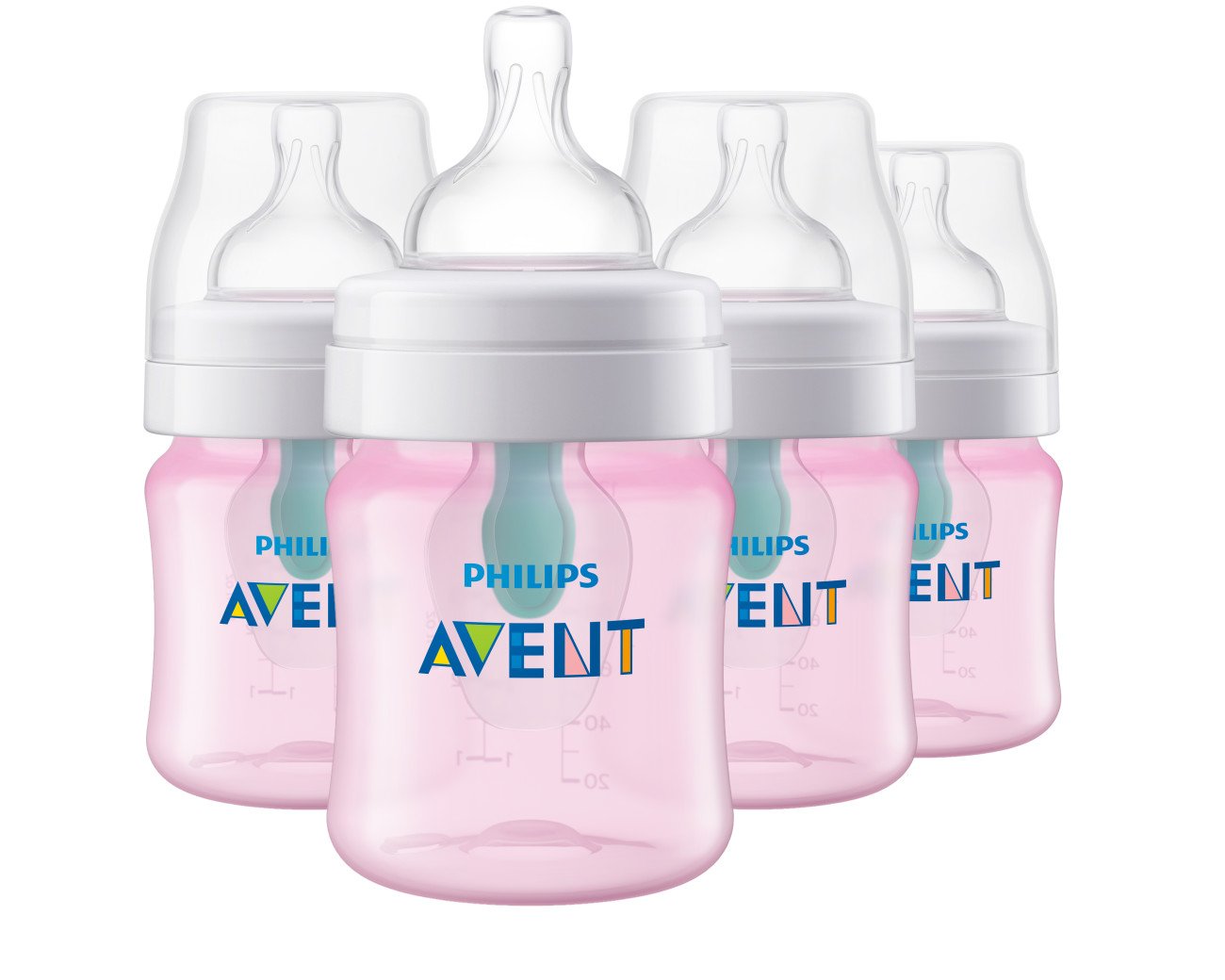 Book Cover Philips Avent Anti-colic Baby Bottle with AirFree vent, Pink, SCF401/44, 4 Oz, 4 Count