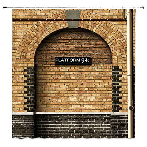 Book Cover Feierman Platform 9 3/4 Shower Curtain Of King's Cross Station, Secret Passage To The Magic School Shower Curtain Vintage Brown Brick Wall Fabric Shower Curtain 70x70Inches