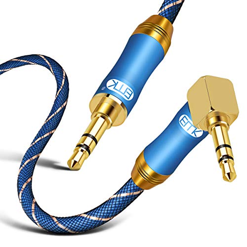 90 Degree Right Angle Aux Cable - [24K Gold-Plated,Sound Quality] EMK Audio Stereo Male to Male Cable for Laptop, Tablets, MP3 Players,Car/Home Aux Stereo, Speaker or More (4Ft/1.2Meters)