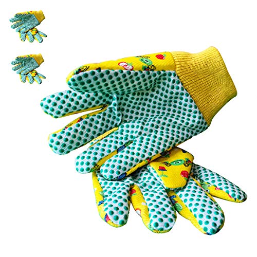 PROMEDIX P Kids Garden Gloves 3-6 Years Old Children Gardening Gloves Cotton Comfortable Bright Color, 2- Pair Pack