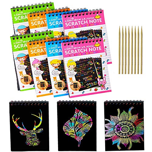 8 Packs Rainbow Scratch Paper, Magic Scratch Art Painting Scratch & Sketch Art Note Pads with Wooden Stylus for Kids Have Fun and Creativity (14cmÃ—10cm/5.5"Ã—3.9", 4 Colors)