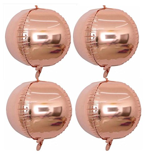 Yalulu 4pcs 22inch Rose Gold 4D Large Round Sphere Shaped Aluminum Foil Balloon Birthday Party Wedding Baby Shower Marriage Decor Supplies (Gold)