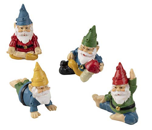 Book Cover Juvale Miniature Gnome Set - 4-Piece Mini Yoga Gnome Figurines, Decorative Accessories for Fairy Garden, 4 Small Assorted Characters, Potted Plants Decor, Home, Tabletop Decoration, Housewarming Gift