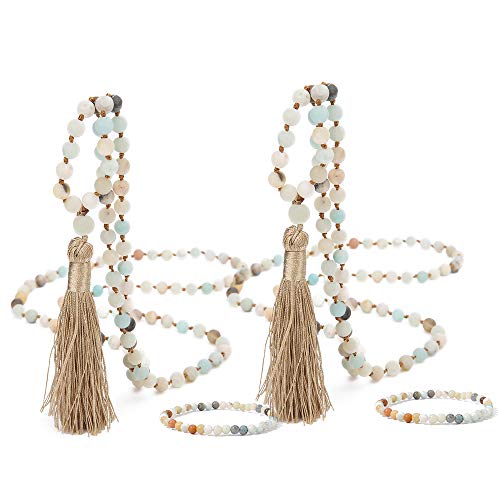 OAIITE Natural Stone Beads Handmade Charm Personalized Stylish Beaded Tassel Necklace (B)