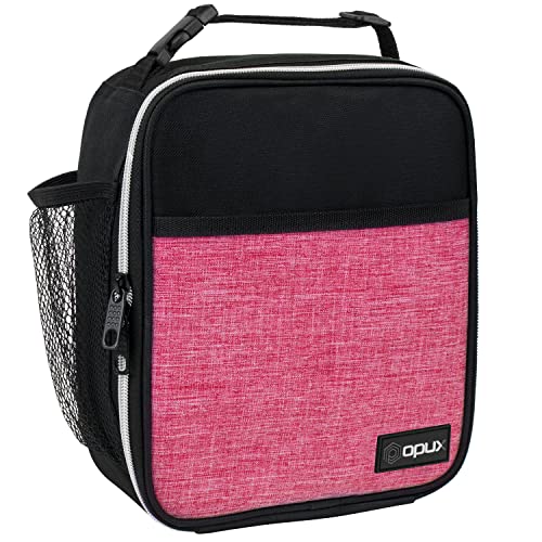 opux Premium Insulated Lunch Box, Soft School Lunch Bag for Girls Kids, Leakproof Small Lunch Pail Women Work, Reusable Compact Cooler Tote Lunchbox for Office Adult, Heather Pink