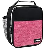 opux Premium Insulated Lunch Box, Soft School Lunch Bag for Girls Kids, Leakproof Small Lunch Pail Women Work, Reusable Compact Cooler Tote Lunchbox for Office Adult, Heather Pink