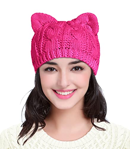 v28 Women Men Girls Boys Teens Cute Cat Ear Knit Cable Rib Hat Cap Beanie