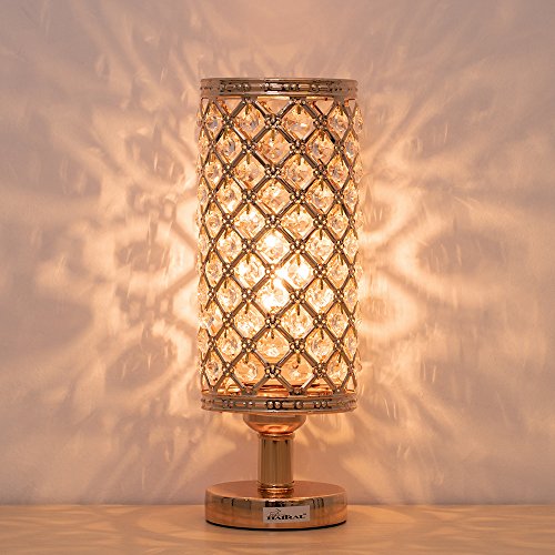 HAITRAL Gold Crystal Table Lamp - Vintage Nightstand Gold Lamp with Clear Crystal Beads Lampshade Metal Base Stylish Decorative Lamps for Bedroom, Living Room, Dresser, Nightstand （BD017G