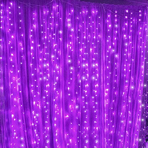 Book Cover Twinkle Star 300 LED Window Curtain String Light for Christmas Wedding Party Home Garden Bedroom Outdoor Indoor Wall Decoration (Purple)