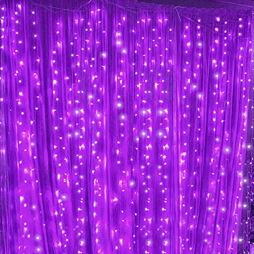 Twinkle Star 300 LED Window Curtain String Light for Christmas Wedding Party Home Garden Bedroom Outdoor Indoor Wall Decoration (Purple)