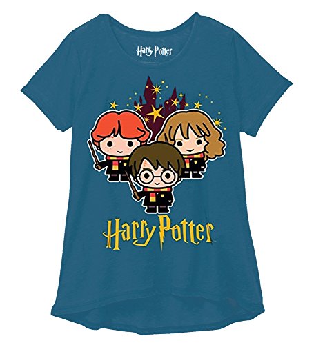 Harry Potter Youth Girls Fashion Top Hogwarts Stars Blue Green (Medium)