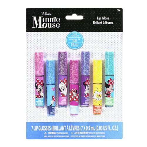 Townley Girl Minnie Mouse Kids Washable Party Favor Lip Gloss, 7 Flavors include Cotton Candy, Strawberry, Berry, Bubble Gum, Grape, Lemon and Watermelon