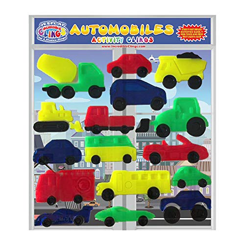 Automobiles Thick Gel Clings - CPSC Tested Safe Window Clings for Kids and Toddlers - Reusable and Removable Jelly Gel Decals – Cars, Trucks, and More Vehicles for Home or Plane and Car Travel