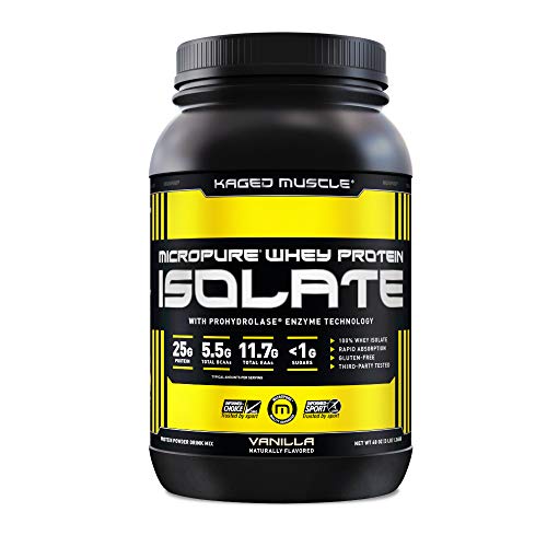 Kaged Muscle Whey Protein Powder, 100% Whey Protein Isolate for Post Workout Recovery, Vanilla, 3lbs