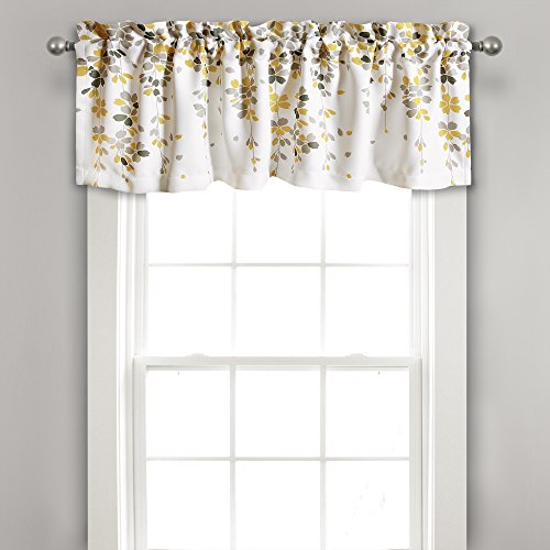 Lush Decor Weeping Flowers Yellow and Gray Valance Curtain for Windows, Yellow & Gray
