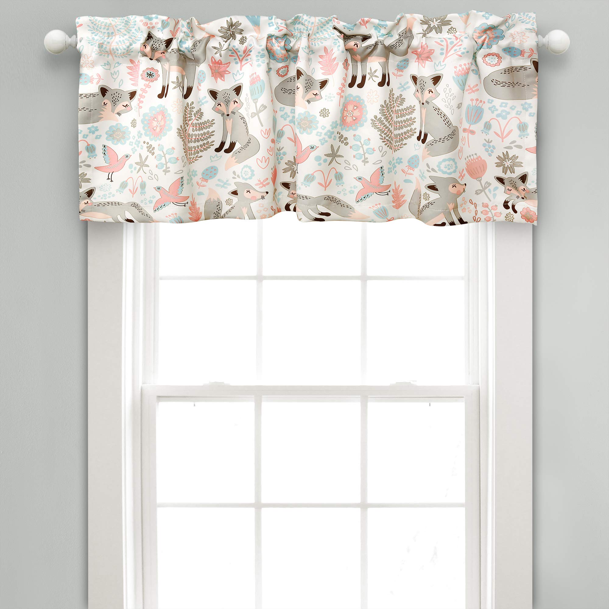 Lush Decor Pixie Fox Room Darkening Window Valance, 18" x 52" + 2" Header, Gray Curtain Valence, Gray & Pink Gray & Pink Valance