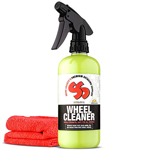 Book Cover Shine Society Wheel Cleaner, Heavy Duty Strength for Removing Tough Brake Dust and Road Grime from Chrome, Alloy, and Painted Wheels with Microfiber Towel Included (18oz with Towel)
