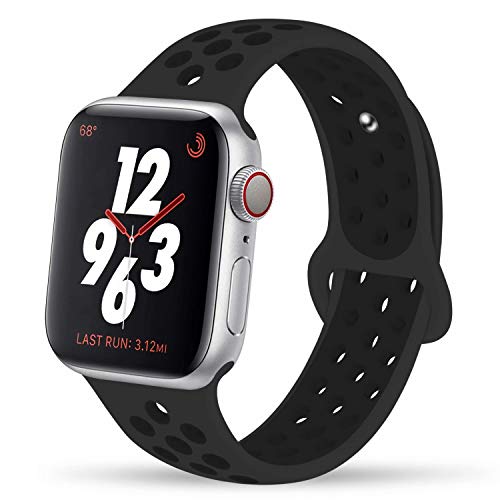 Book Cover YC YANCH Greatou Compatible for Apple Watch Band 38mm 40mm,Soft Silicone Sport Band Replacement Wrist Strap Compatible for iWatch Apple Watch Series 5/4/3/2/1,Nike+,Sport,Edition,M/L,Anthracite Black