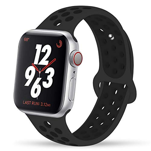 YC YANCH Greatou Compatible for Apple Watch Band 42mm 44mm,Soft Silicone Sport Band Replacement Wrist Strap Compatible for iWatch Apple Watch Series 5/4/3/2/1,Nike+,Sport,Edition,S/M,Anthracite Black