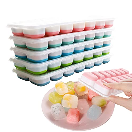 Book Cover US Sense Ice Cube Trays 6 Packs Flexible Silicone Ice Trays with 14 Blocks Trays and Spill-Resistant Removable Lids Easy Release Ice Trays,BPA Free,Stackable, Dishwasher Safe 84 Shaped Cubes
