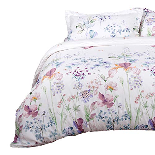 Book Cover Bedsure Printed Floral Duvet Cover Set Queen/Full Size White Soft Duvet Cover 3 Pieces Bedding Sets