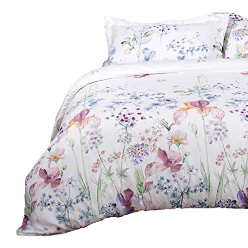 Bedsure Printed Floral Duvet Cover Set Queen/Full Size White Soft Duvet Cover 3 Pieces Bedding Sets