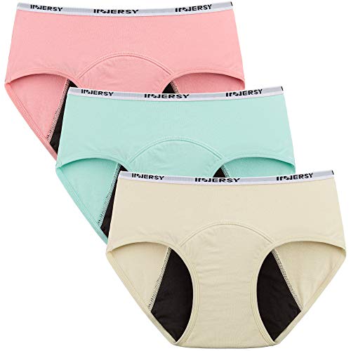 Book Cover INNERSY Period Underwear for Teen Girls Cotton Leakproof Menstrual Panties 3 Pack(8-10 Years, Solid 1 )