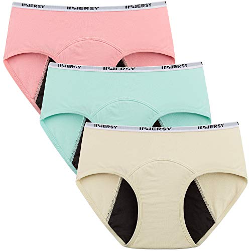 INNERSY Period Underwear for Teen Girls Cotton Leakproof Menstrual Panties 3 Pack(8-10 Years, Solid 1 )