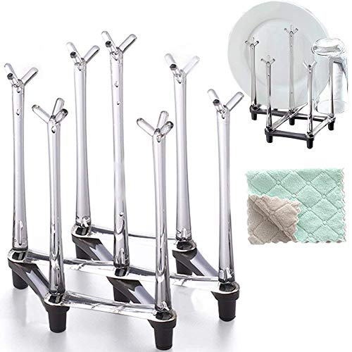 Book Cover Marbrasse Retractable Cup Drying Rack, Drinking Glass and Sports Bottle Drainer Stand, Plastic Bag Dryer and Mug Tree with Non-Slip Bottom for Kitchen Countertop