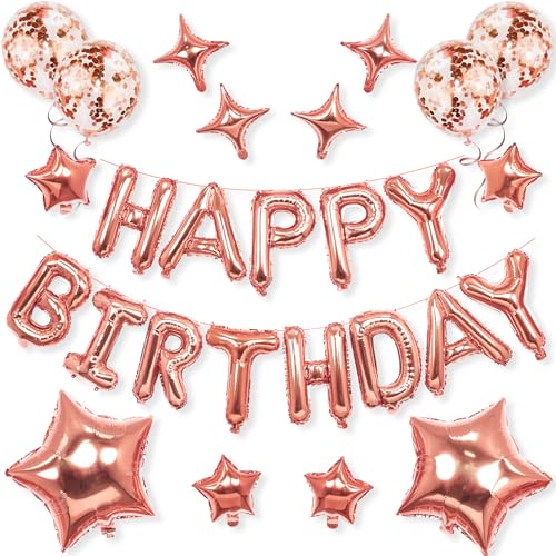 Rose Gold Happy Birthday Balloons, iPartyClub Aluminum Foil Birthday Banner Balloon with LOVE balloons for Birthday Party Decorations (Rose gold)