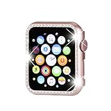 Henstar Compatible with Apple Watch Case 38mm,iWatch Face Bling Crystal Diamonds Plate Cover Protective Frame Compatible with Apple Watch Series 3/2/1 (Rose Gold-Diamond, Series 3/2/1 38mm)