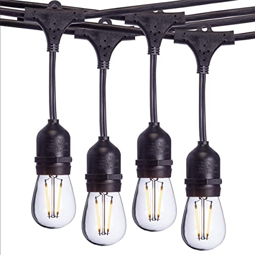 Sterno Home 48-Ft Vintage-Style Waterproof Outdoor LED String Lights – Hanging Edison Bulbs on Black Rubberized Cord – For Backyard, Weddings, Patio, Porch, and more.