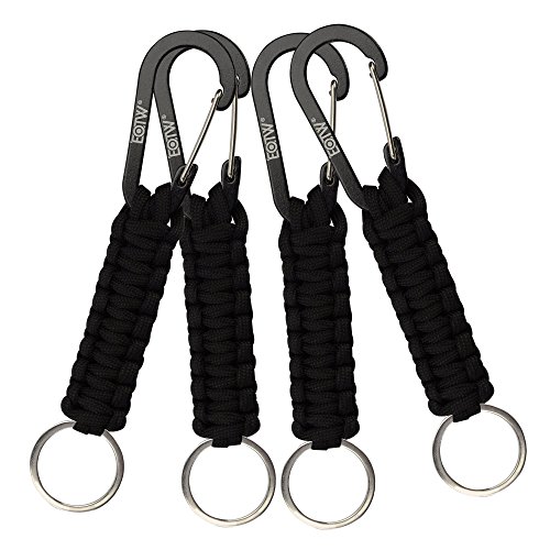 EOTW Black Paracord Keychain with Carabiner Military Braided Lanyard Utility Survival Lanyard King Ring Hook for Keys Knife Flashlight Best for Outdoor Camping Hiking Backpack 4Pack (Black 4Pack)
