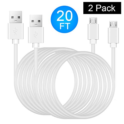 Power Extension Cable for Security Camera - 2 Pack 20 Ft Charging Cable for Wyze Cam, Yi Camera, Oculus Go, Echo Dot Kid Edition, Nest Cam, Netvue, Arlo Pro Q, Blink, Furbo Dog And Home Smart Security