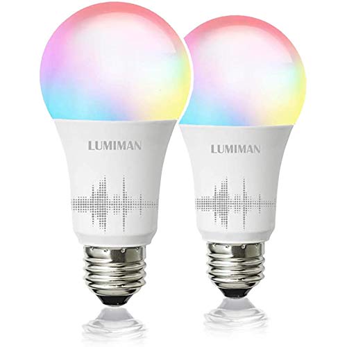 Book Cover Smart WiFi Light Bulb, LED RGBCW Color Changing, Works with Alexa and Google Home Assistant, No Hub Required, A19 E26 Multicolor LUMIMAN 2 Pack