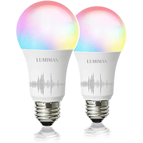 Smart WiFi Light Bulb, LED RGBCW Color Changing, Works with Alexa and Google Home Assistant, No Hub Required, A19 E26 Multicolor LUMIMAN 2 Pack