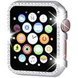 Henstar Compatible with Apple Watch Case 42mm,iWatch Face Bling Crystal Diamonds Plate Cover Protective Frame Compatible with Apple Watch Series 3/2/1 (Silver-Diamond, Series 3/2/1 42mm)