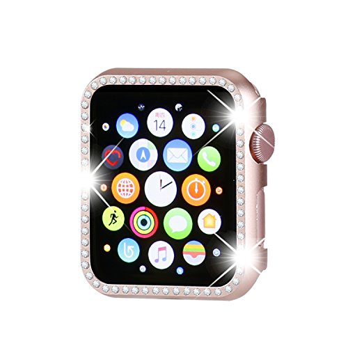 Henstar Compatible with Apple Watch Case 42mm,iWatch Face Bling Crystal Diamonds Plate Cover Protective Frame Compatible with Apple Watch Series 3/2/1 (Rose Gold-Diamond, Series 3/2/1 42mm)