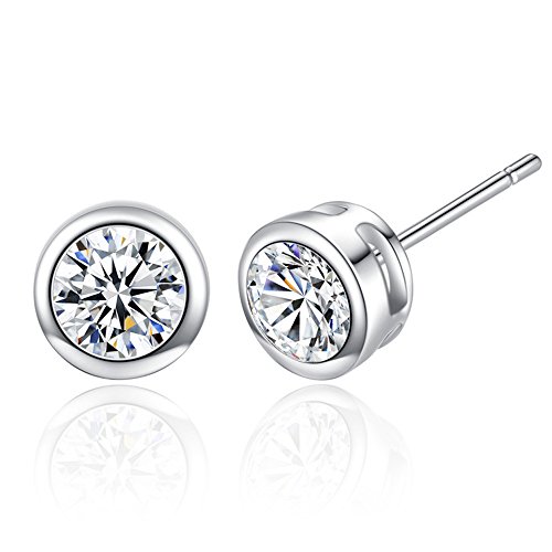 6mm Round Cubic Zirconia Stud Earrings Crystal Pierced Earrings for Women
