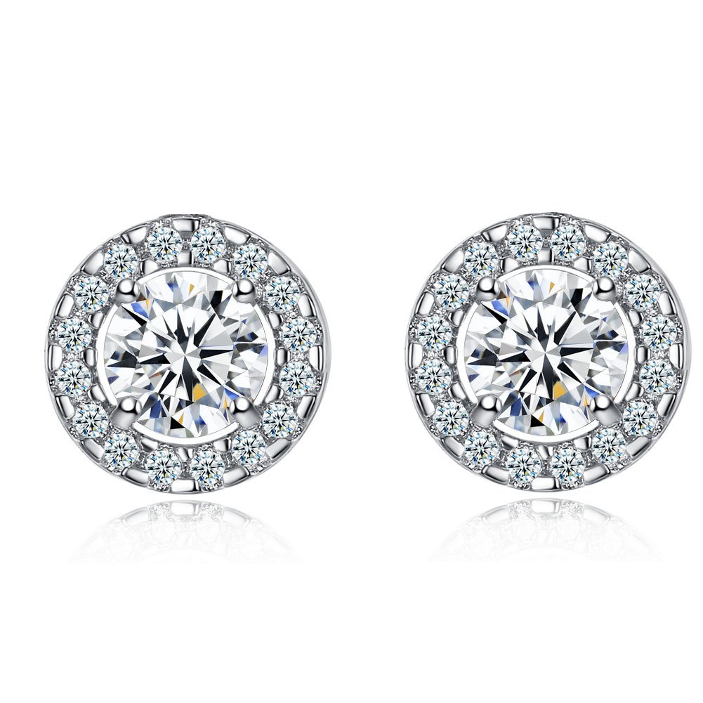 8mm Bead Round Cubic Zirconia Stud Earrings for Women Silver D3P15