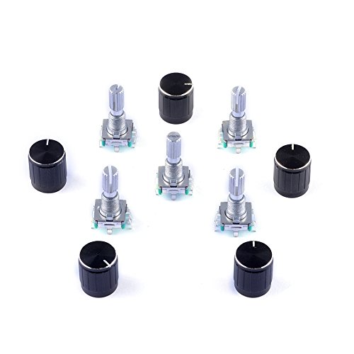 Book Cover Cylewet 5Pcs 360 Degree Rotary Encoder Code Switch Digital Potentiometer with Push Button 5 Pins and Knob Cap for Arduino (Pack of 5) CYT1100