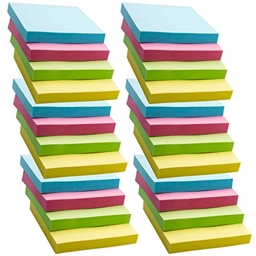 Book Cover AWEI AZHI Super Sticky Notes, 24 Pads Self-Stick Notes, 100 Sheets/Pad, Sticky Notes 3x3 inch with Assorted Colors, Post Notes for Study, Works, Daily Life